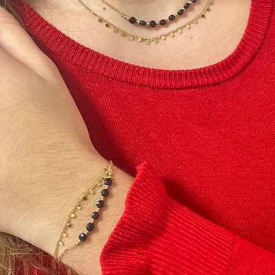 Valentina I Halskette aus Natursteinen (Lapis, Onyx, Aventurin, Perlmutt)