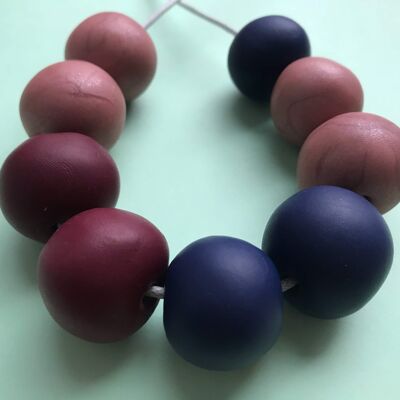 Burgundy, navy and rose pink polymer clay necklace