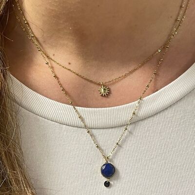 Marisela I Natural Stones Necklace (Pink Quart, Mother-of-Pearl, Lapis Lazuli)