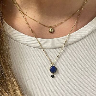 Marisela I Natural Stones Necklace (Pink Quart, Mother-of-Pearl, Lapis Lazuli)