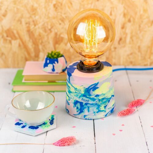 Marbled colourful jesmonite table lamp with dimmer switch 1