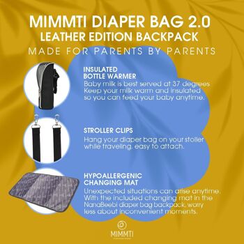 Sac à langer sac à dos cuir MIMMTI NanaBeebi 2.0 | Sac bébé en cuir | sac de crèche 8