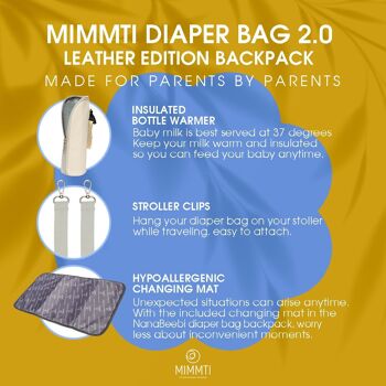 Sac à langer sac à dos cuir MIMMTI NanaBeebi 2.0 | Sac bébé en cuir | sac de crèche 18