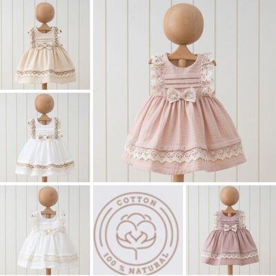 A Pack of Five Sizes Girl Natural Lace Design Sleeveless Elegant Muslin Dress