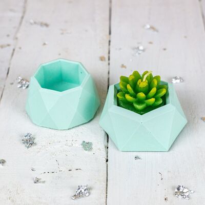 Jesmonite mini planters, 2 pastel green tiny succulent planters