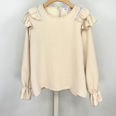 Top with ruffles, rhinestones and long sleeves for girls