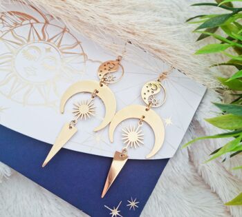 Boucles d'oreilles soleil et lune en acier doré 5