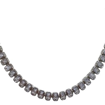 42 cm rhodium-plated choker necklace with rectangular zircons