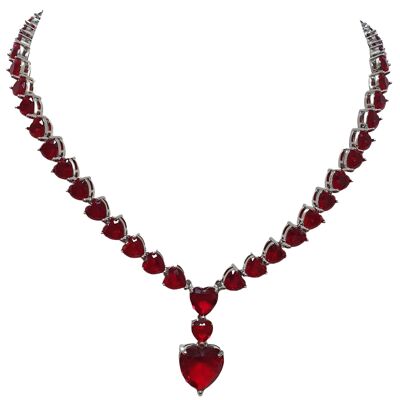 Rh plated necklace with red zircons