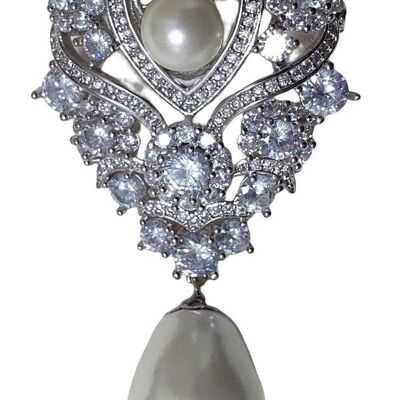 Brooch with zircons and teardrop pearl