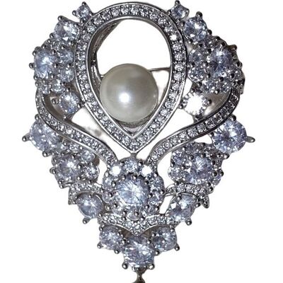 Brooch with zircons and teardrop pearl