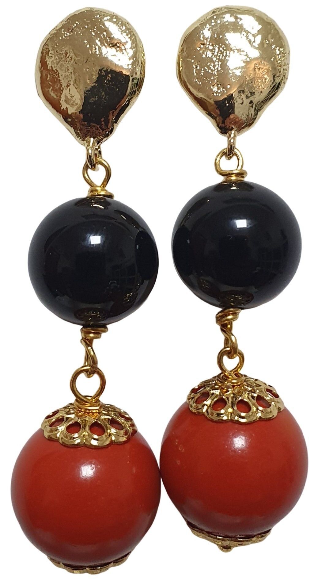 Orecchino a buco oro rossi e neri