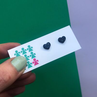 Tiny navy blue glitter heart earrings