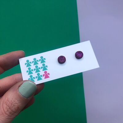 Pendientes mini círculo con purpurina rosa fuerte / violeta