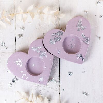 Set of heart-shaped tea light holders - lilac