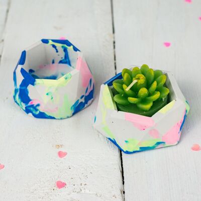 Mini jardinières en jesmonite marbré tie-dye, 2 minuscules jardinières succulentes