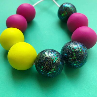 Hot pink, neon yellow and glitter necklace