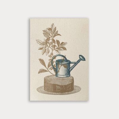 Carte postale / chapeau avec arrosoir / papier écolo / teinture végétale