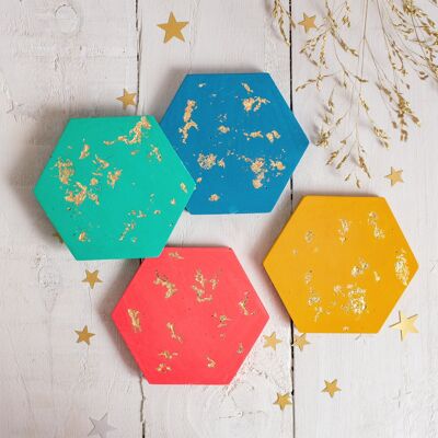 Colourful gold leaf jesmonite coaster set of 4