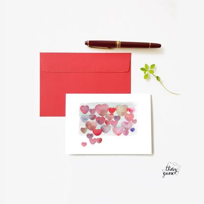 DOUBLE GREETING CARD romantic bouquet of red and pink hearts
