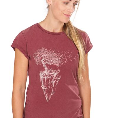 Fairwear Organic Shirt Women Stone Washed Red Maple Island