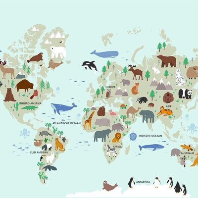 Poster World Map Animals - Educational