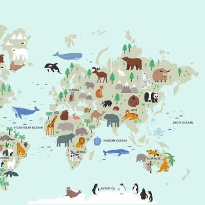 Poster World Map Animals - Educational