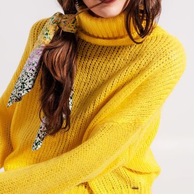 High neck chunky knit jumper in yellow