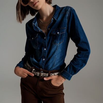 Chemise en jean bleu délavé moyen