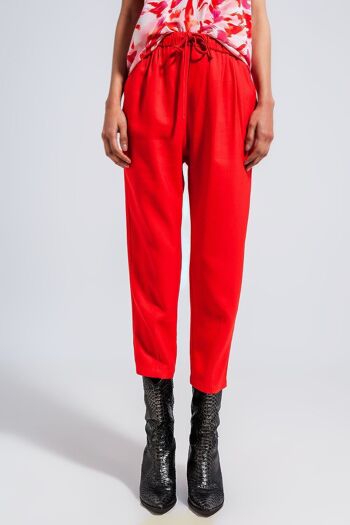 Pantalon taille élastiquée rouge 2
