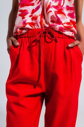 Pantalon taille élastiquée rouge 4