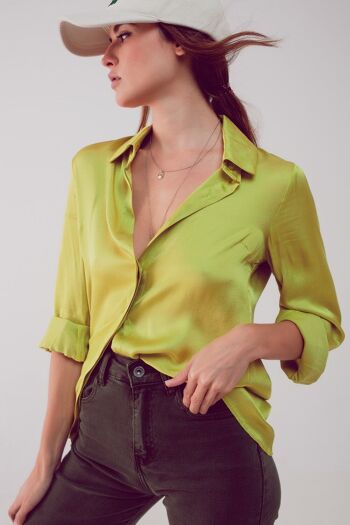 Chemise en satin vert citron 1