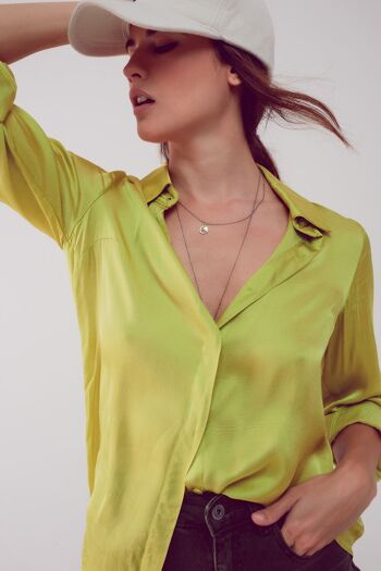 Chemise en satin vert citron 6