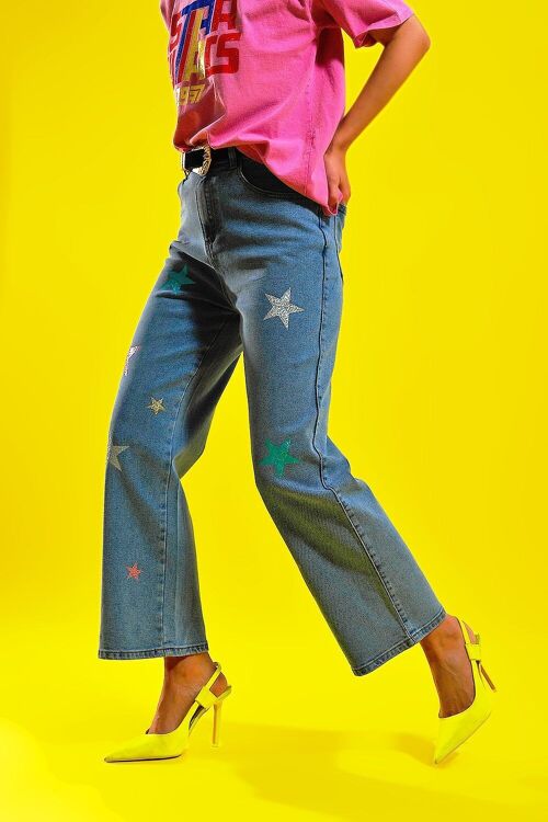 Jeans with star print in dark wash