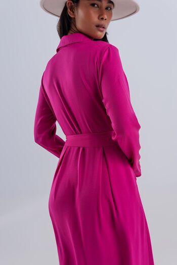 Robe longue chemise ample à décolleté plongeant fuchsia chaud 2