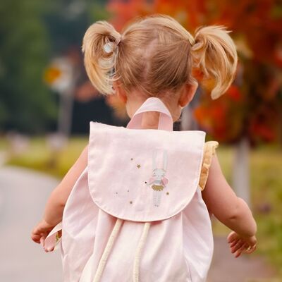 Pink briefcase backpack for nursery school or nursery - pink with fairy rabbit pattern