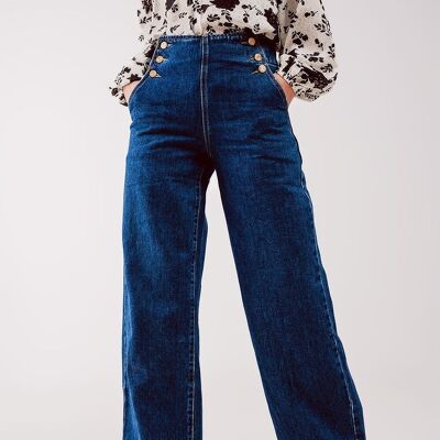 Button front jean in mid blue