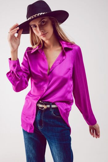 Chemise en satin fuchsia 1