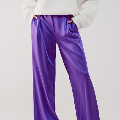 Wide leg satin pants in purple