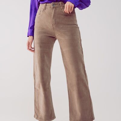 Cropped cord pants in beige