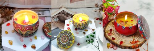 Set of 3 scented candles, in a metal container 80gr. Dimension: 6.10x4cm Candle duration: 10-12 hours MB-2033ABC