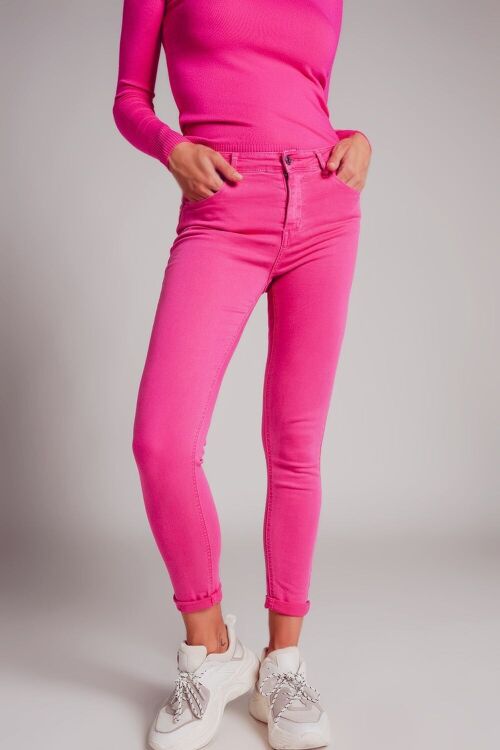 High waisted skinny jeans in fuchsia