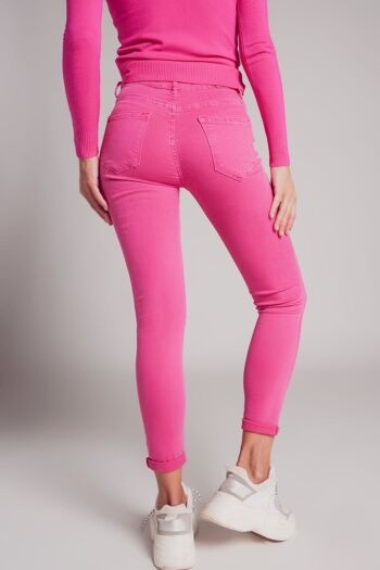 Jean skinny taille haute fuchsia 3