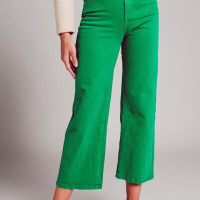 Jeans cropped a gamba larga di colore verde intenso