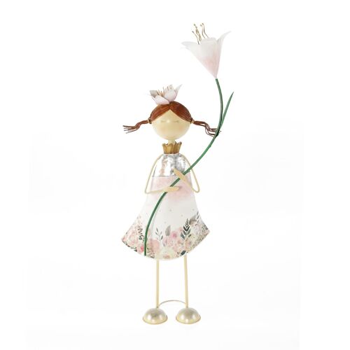 Metall-Blumenmädchen Rosen, 18 x 10 x 46cm, rosa/weiß, 803017