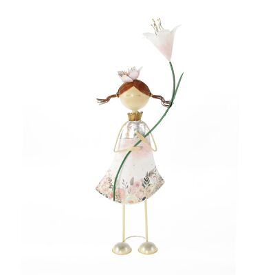 Metal flower girl roses, 18 x 10 x 46cm, pink/white, 803017