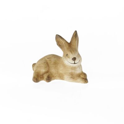 Coniglio sdraiato in ceramica, 10,5 x 6,5 x 8 cm, marrone, 803642