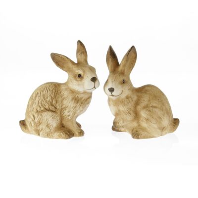 Ceramic bunny crouching 2 assorted, 18.5 x 11 x 20 cm, brown, 803703