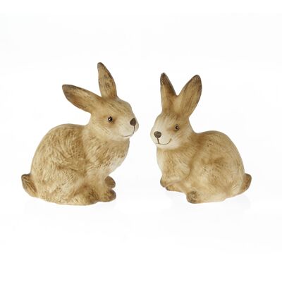 Ceramic bunny crouching 2 assorted, 13 x 8 x 14 cm, brown, 803710