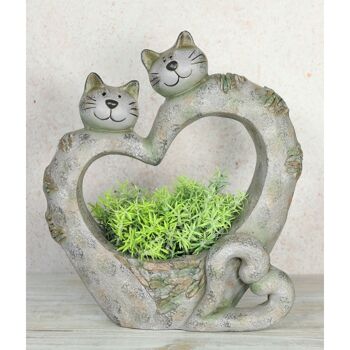 Pot de fleurs en magnésie coeur/chat., 36 x 14,5 x 40,5 cm, gris, 803857 2